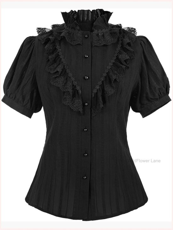 Tops - Victorian Blouse Gothic Shirt Short Sleeve Lolita Vintage Ruffle Tops